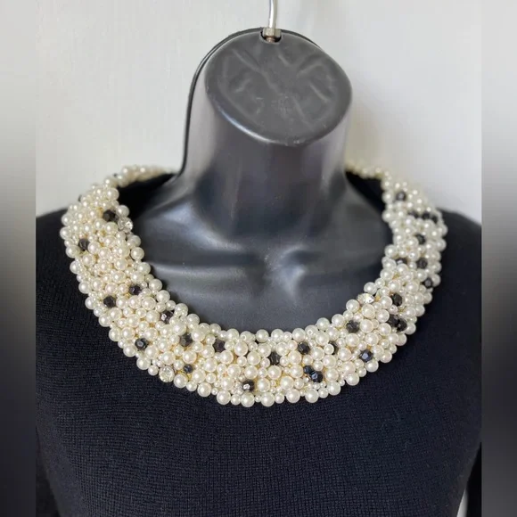 MILLY Women's Black Knit Pearl Trim Dress sz M - Picture 6 of 12